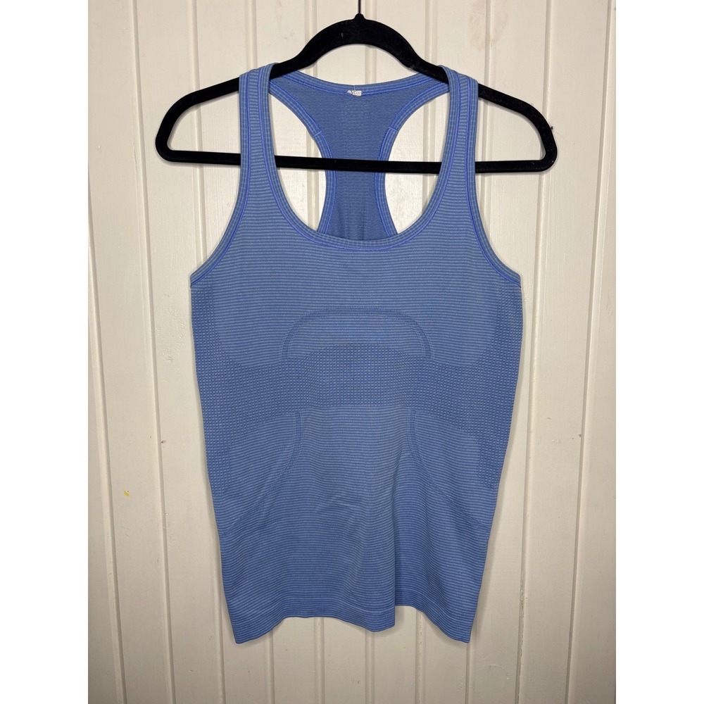 Lululemon Swiftly Tech Racerback Tank Top Blue Striped Size 8 Athletic Running